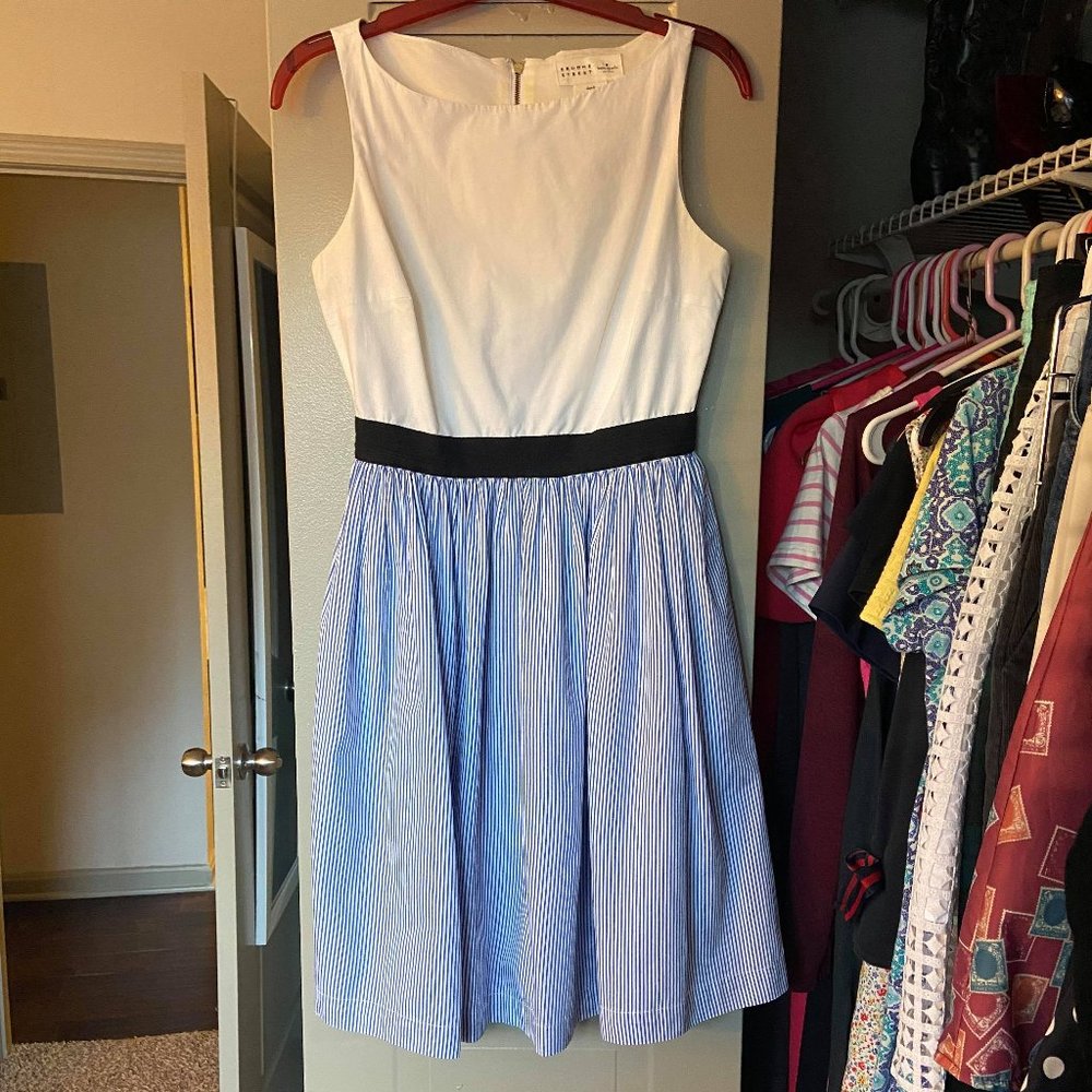 Kate SpadeA-line White and Blue Striped Dress sz 0